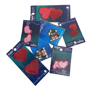 Lot of 7 Heart Dog Applique Patches Valentine Embroidered Sewing DIY Arts Crafts